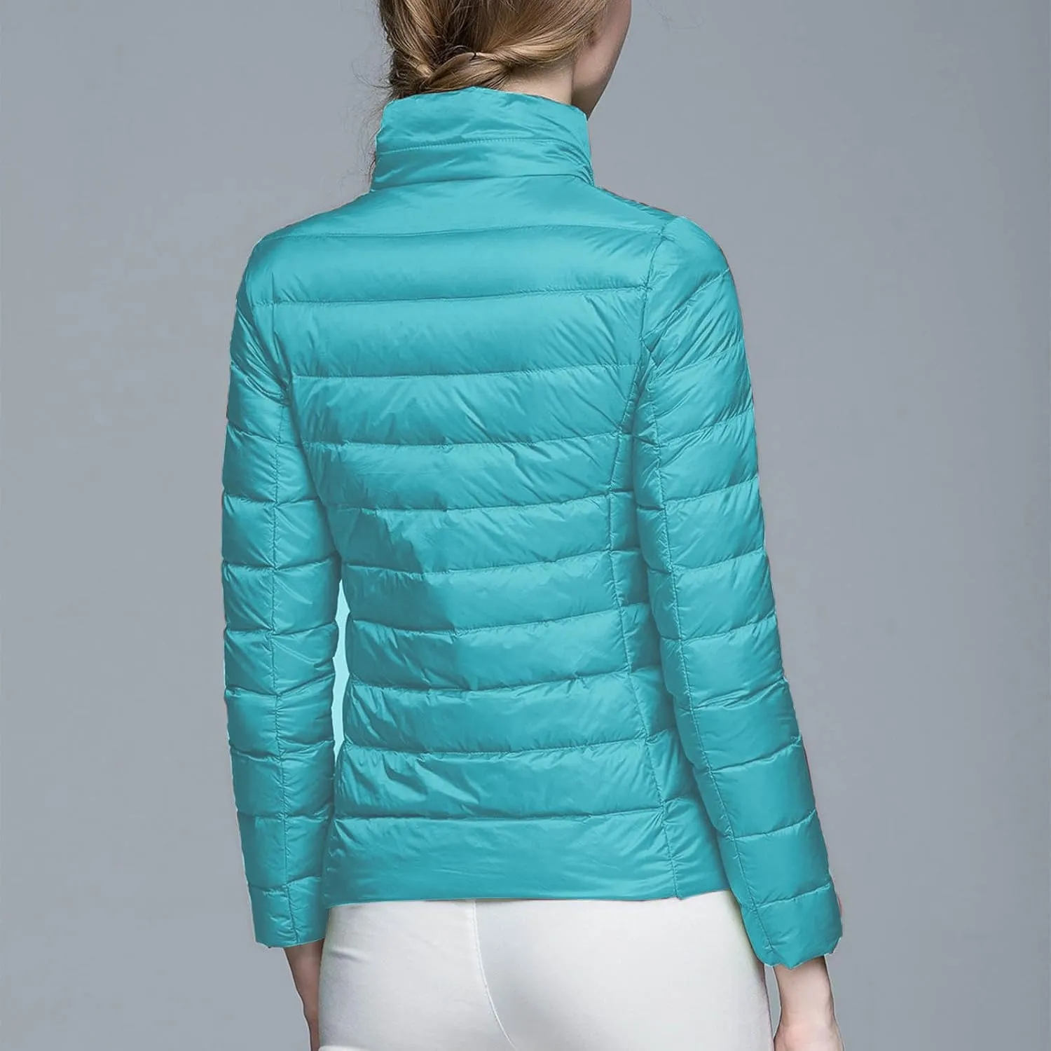 lcziwo Women's Short down Jacket Lightweight Puffer Jacket Long Sleeve Stand Collar Zip up Slim Warm Quilted Winter Coat
