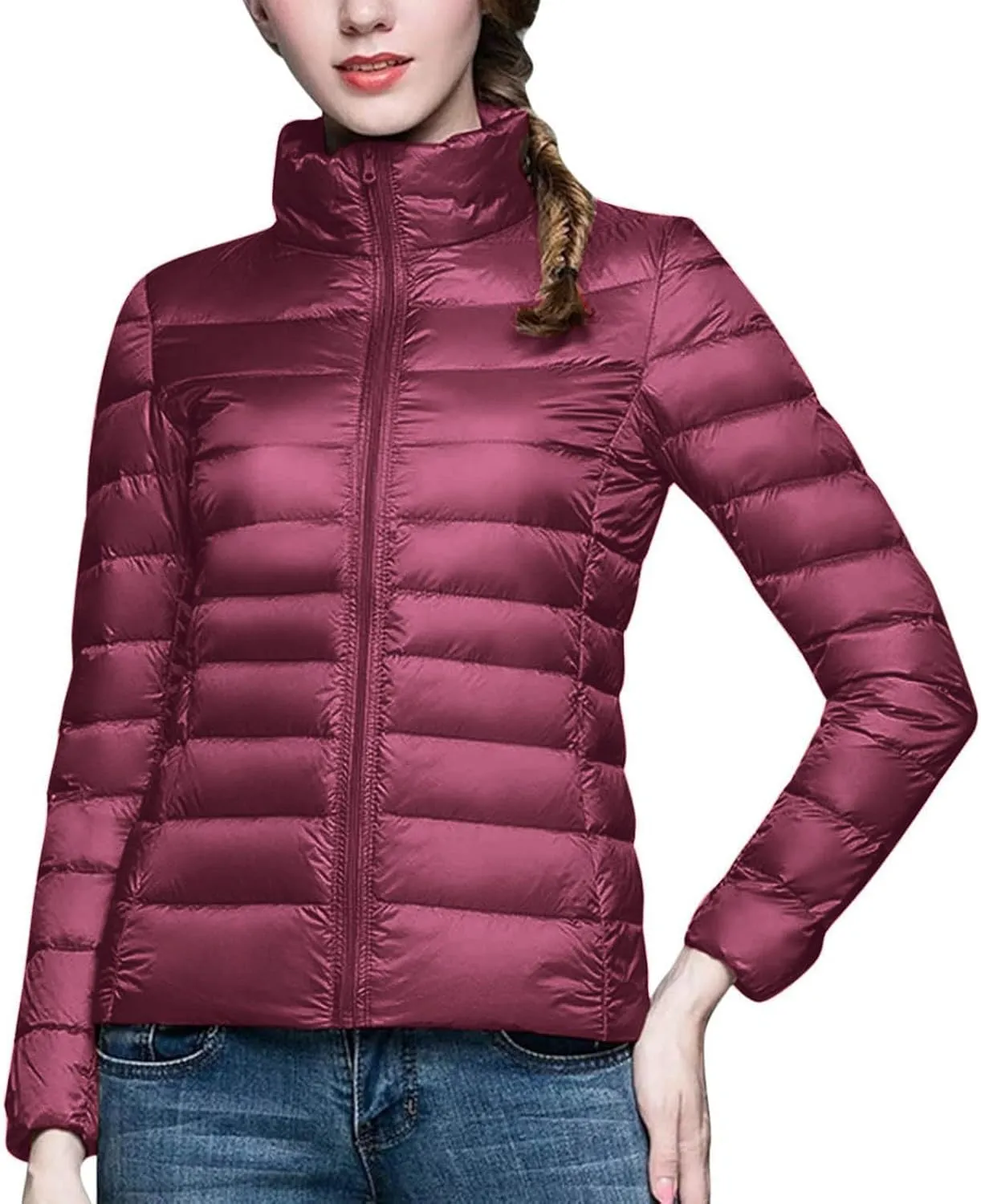lcziwo Women's Short down Jacket Lightweight Puffer Jacket Long Sleeve Stand Collar Zip up Slim Warm Quilted Winter Coat