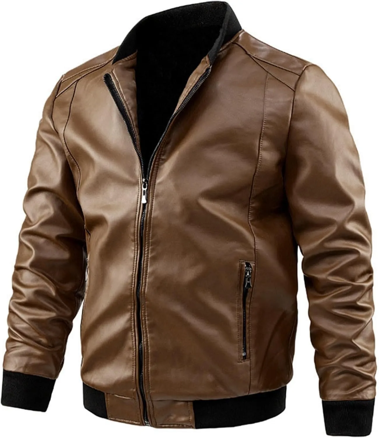 Leather Jacket Mens Cafe Racer Real Lambskin Leather Jacket Short Lapel Motorcycle Leather Jacket Coat Leather