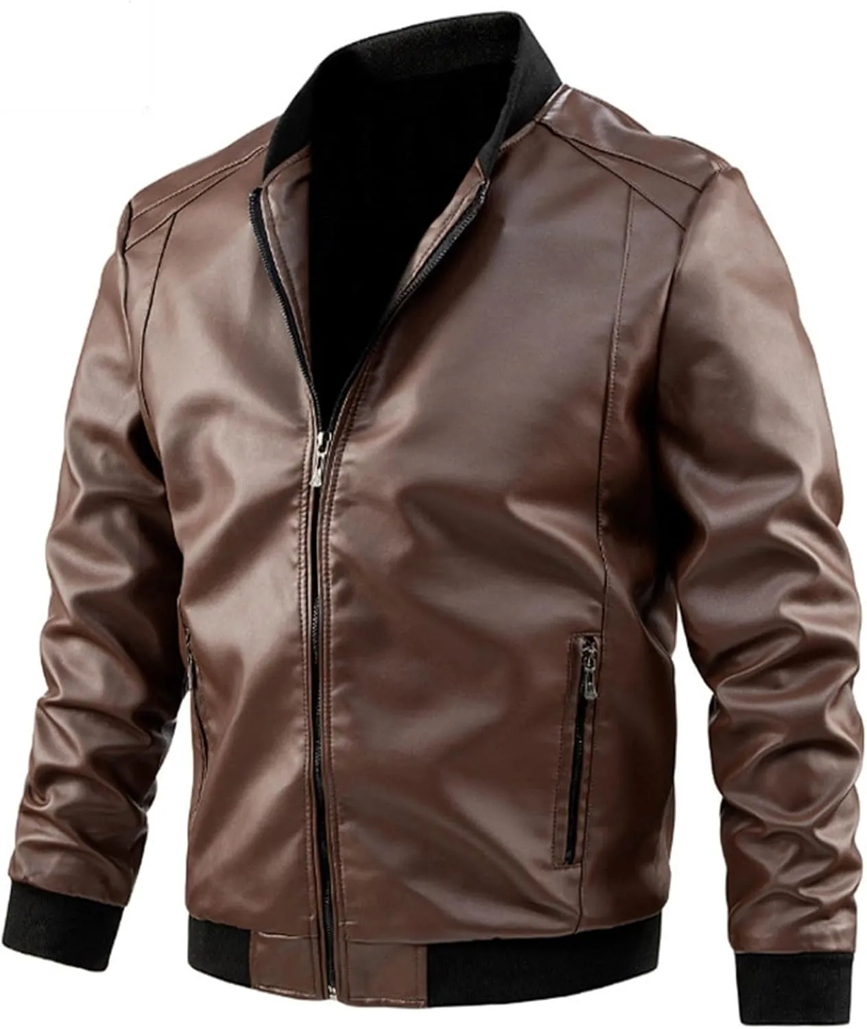 Leather Jacket Mens Cafe Racer Real Lambskin Leather Jacket Short Lapel Motorcycle Leather Jacket Coat Leather