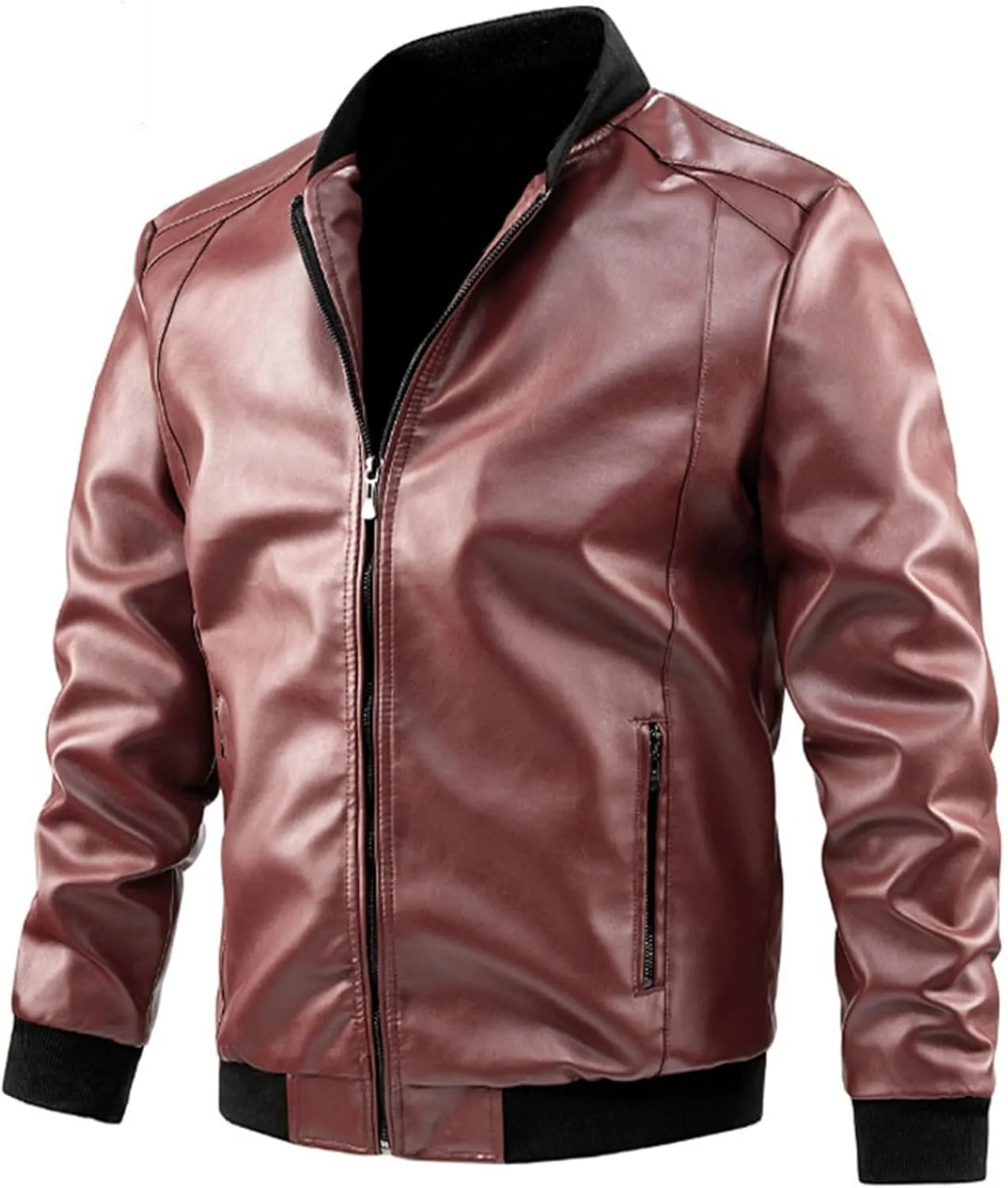 Leather Jacket Mens Cafe Racer Real Lambskin Leather Jacket Short Lapel Motorcycle Leather Jacket Coat Leather