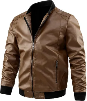 Leather Jacket Mens Cafe Racer Real Lambskin Leather Jacket Short Lapel Motorcycle Leather Jacket Coat Leather