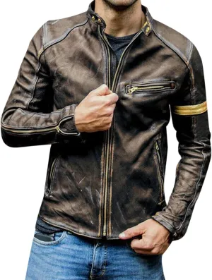 Leatherjacket Men Loose Solid Color Zip PU Leather Jacket Short Lapel Motorcycle Leather Jacket Leather Jacket for