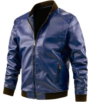 Leatherjacket Men Loose Solid Color Zip PU Leather Jacket Short Lapel Motorcycle Leather Jacket Leather Jacket for