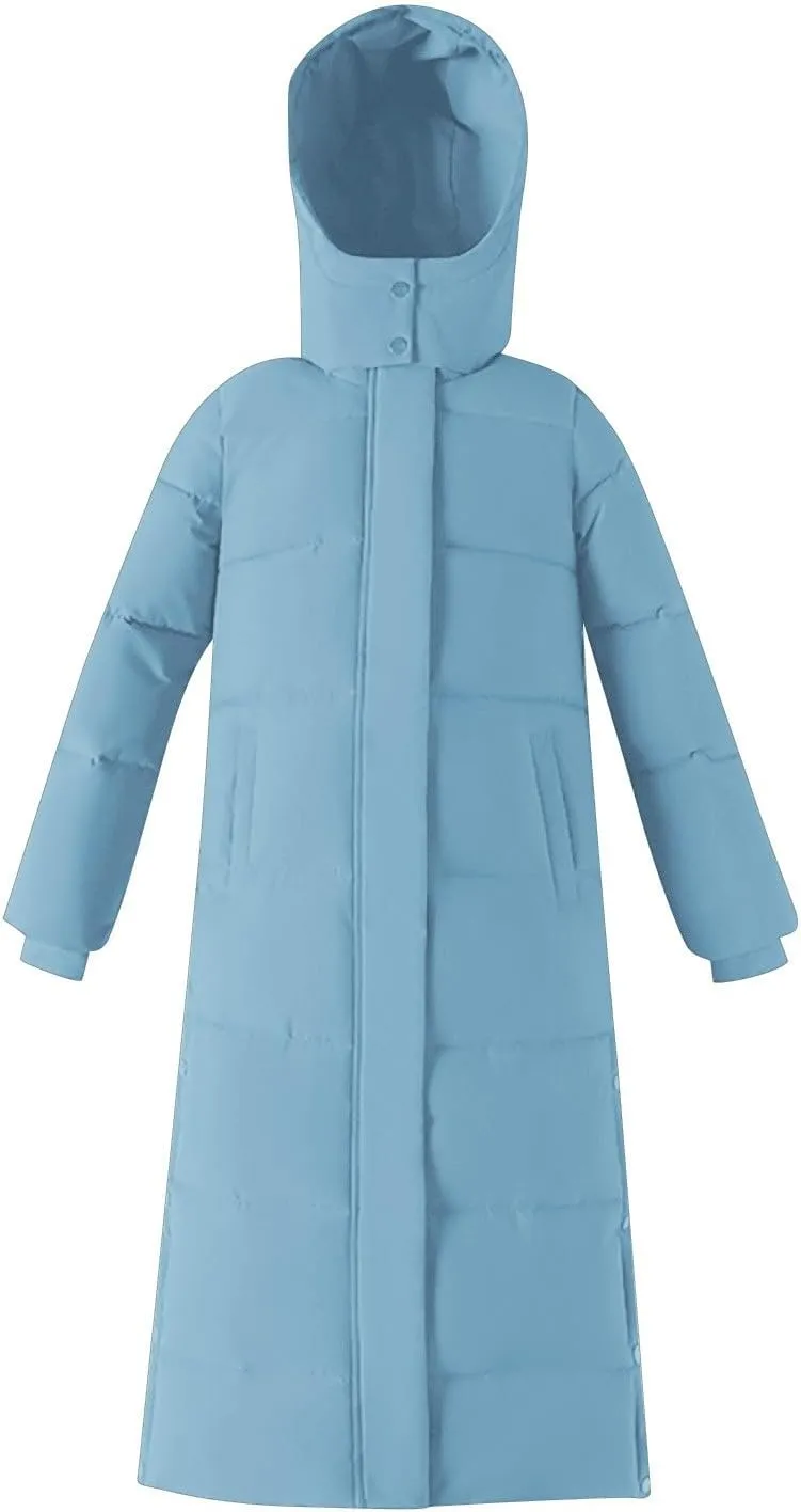 Long Puffer Jacket for Women Side Slit Hooded Puffer Jacket Oversized Zip Up Down Cotton Jacket 2024 Warm Winter Coat
