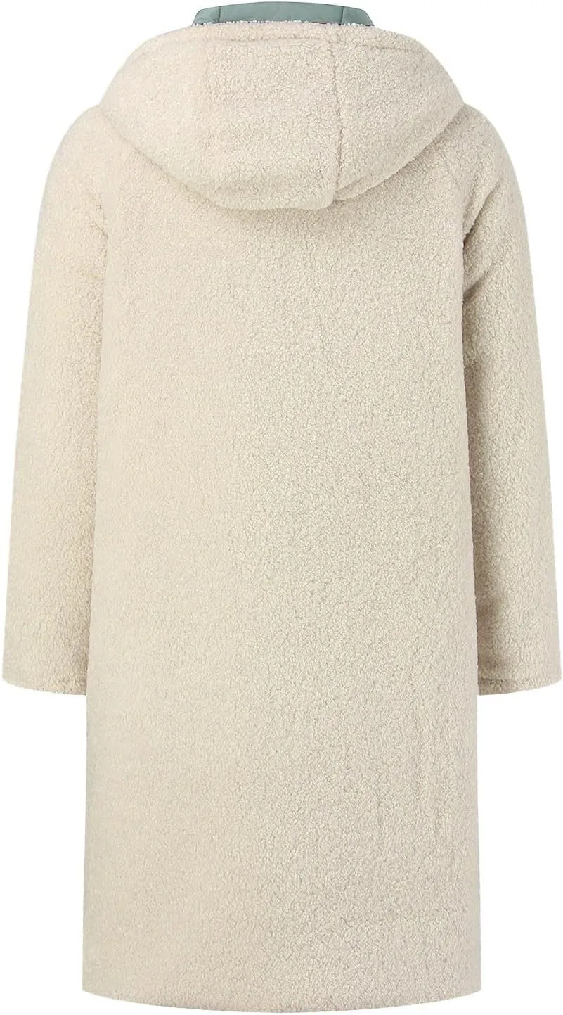 Long Winter Coats for Women Casual Long Sleeve Zip Up Puffer Jacket Plus Size Warm Outwear Trendy Reversible Teddy Coat