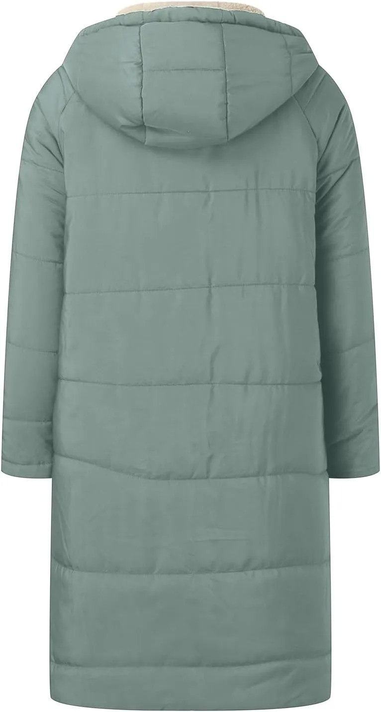 Long Winter Coats for Women Casual Long Sleeve Zip Up Puffer Jacket Plus Size Warm Outwear Trendy Reversible Teddy Coat