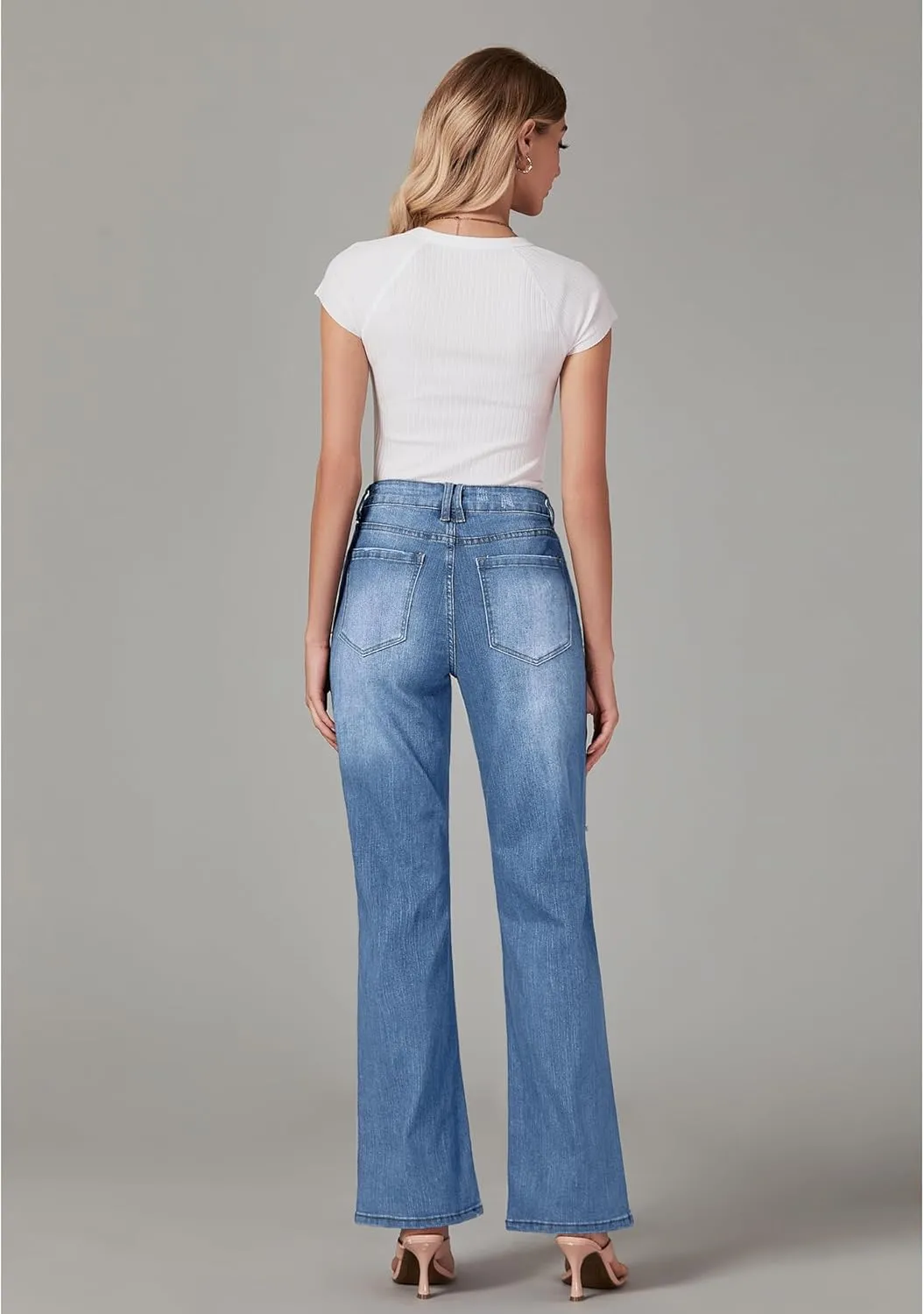 LookbookStore High Waisted Ripped Flare Jeans for Women Distressed Bell Bottom Jeans Wide Leg Pants