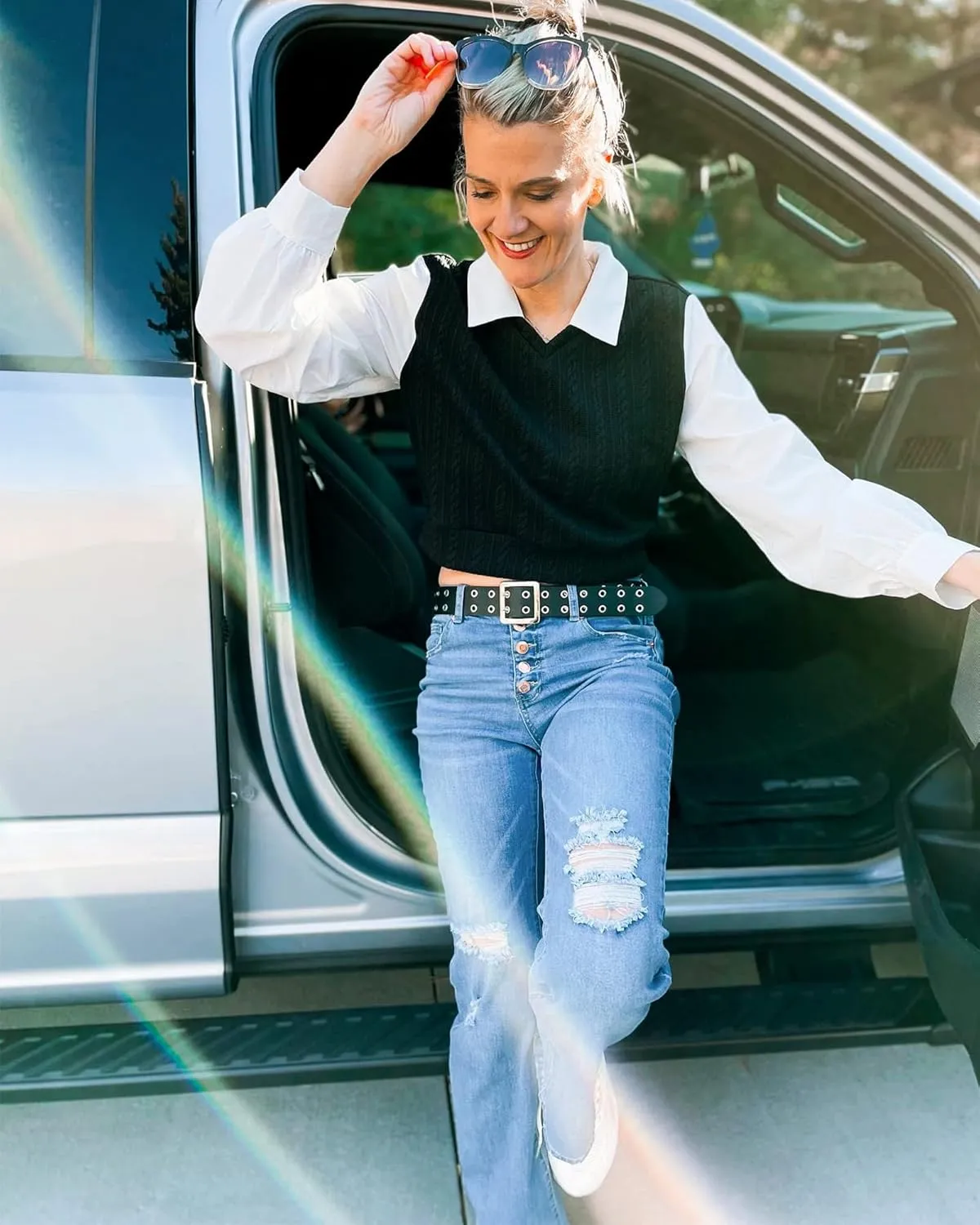 LookbookStore High Waisted Ripped Flare Jeans for Women Distressed Bell Bottom Jeans Wide Leg Pants