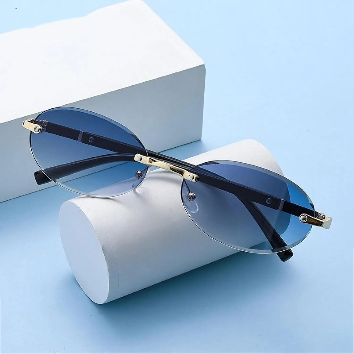 Luxury Oval Rimless Sunglasses Gradient Outdoors