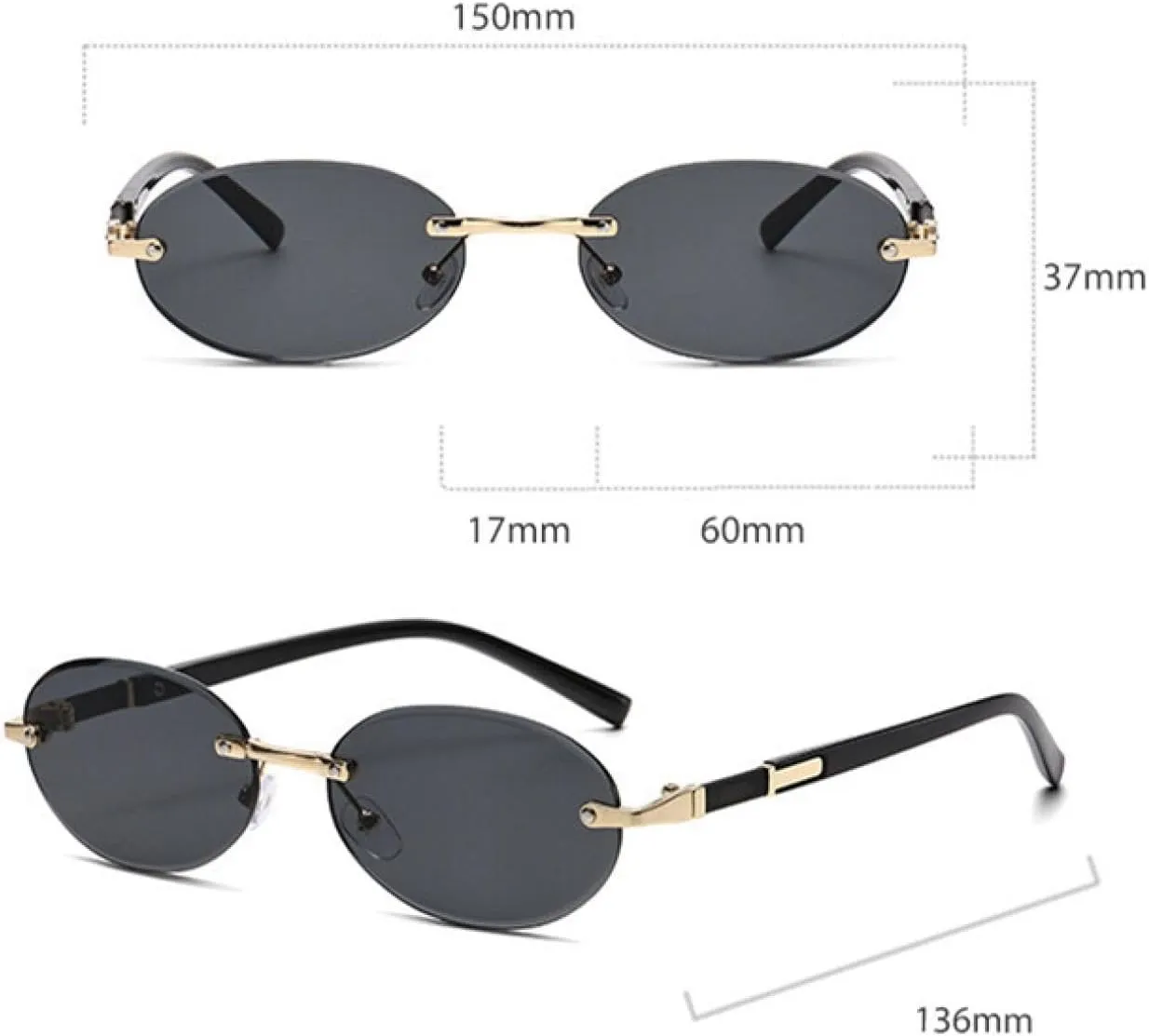 Luxury Oval Rimless Sunglasses Gradient Outdoors