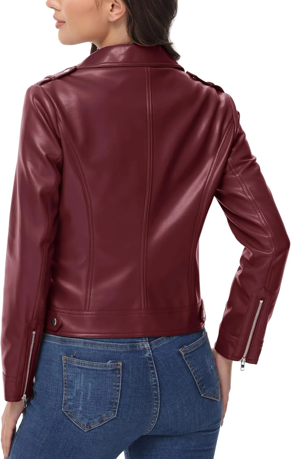 MAGCOMSEN Women's Leather Jacket Zipped Moto Jacket Lightweight Faux Leather Biker Jackets Fall Autumn Lapel Jackets