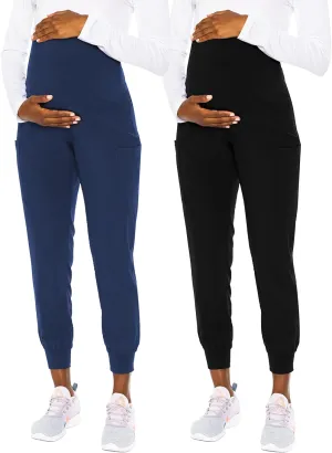 Med Couture Maternity Jogger Scrub Pants for Women, High Rise Waist, 4 Pockets with Soft Knit Waistband - MC029