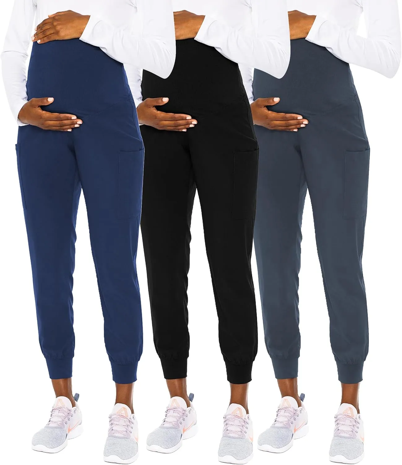 Med Couture Maternity Jogger Scrub Pants for Women, High Rise Waist, 4 Pockets with Soft Knit Waistband - MC029