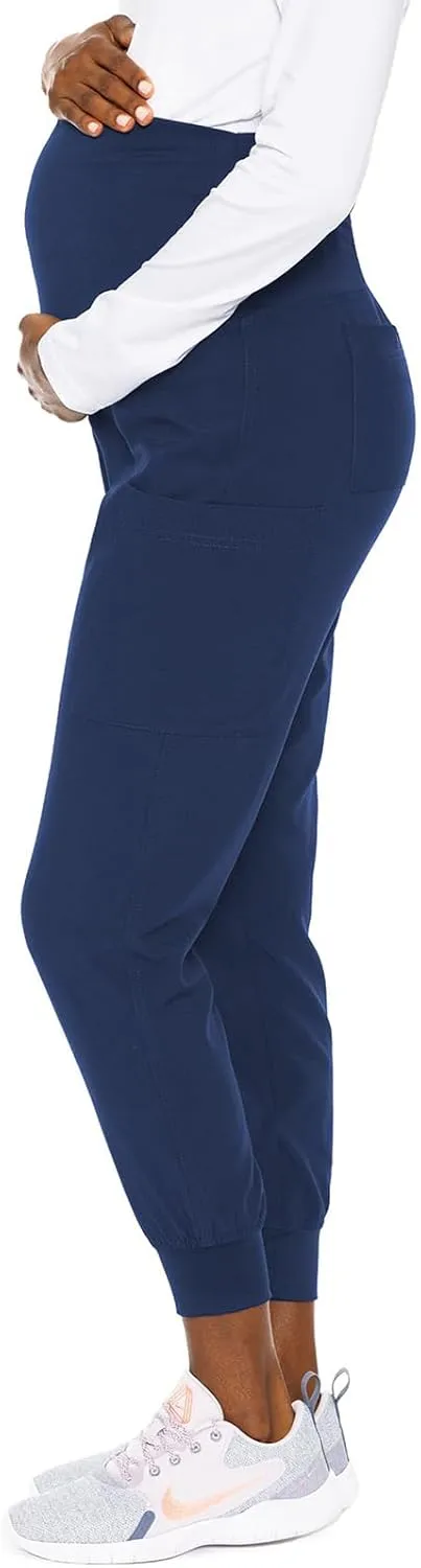 Med Couture Maternity Jogger Scrub Pants for Women, High Rise Waist, 4 Pockets with Soft Knit Waistband - MC029