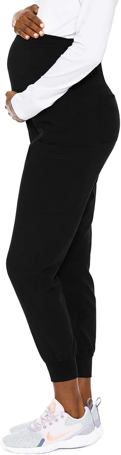 Med Couture Maternity Jogger Scrub Pants for Women, High Rise Waist, 4 Pockets with Soft Knit Waistband - MC029