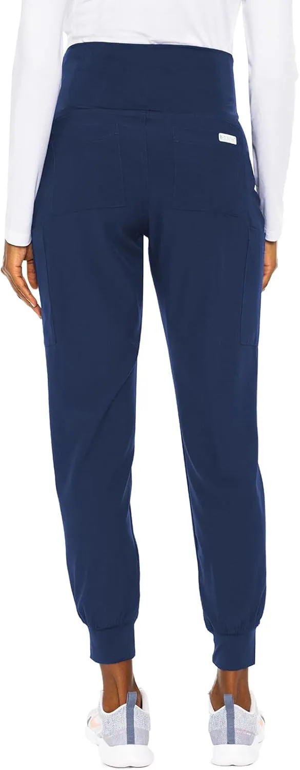 Med Couture Maternity Jogger Scrub Pants for Women, High Rise Waist, 4 Pockets with Soft Knit Waistband - MC029