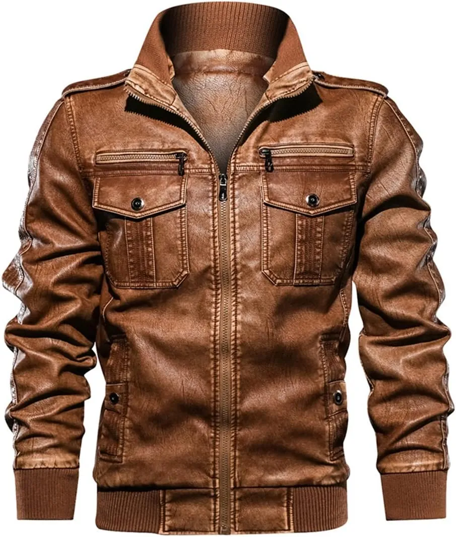 Men Hooded Leather Jacket Motorcycle PU Leather Coats Leather Jackets And Coats