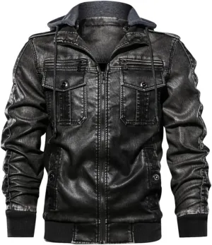 Men Hooded Leather Jacket Motorcycle PU Leather Coats Leather Jackets And Coats