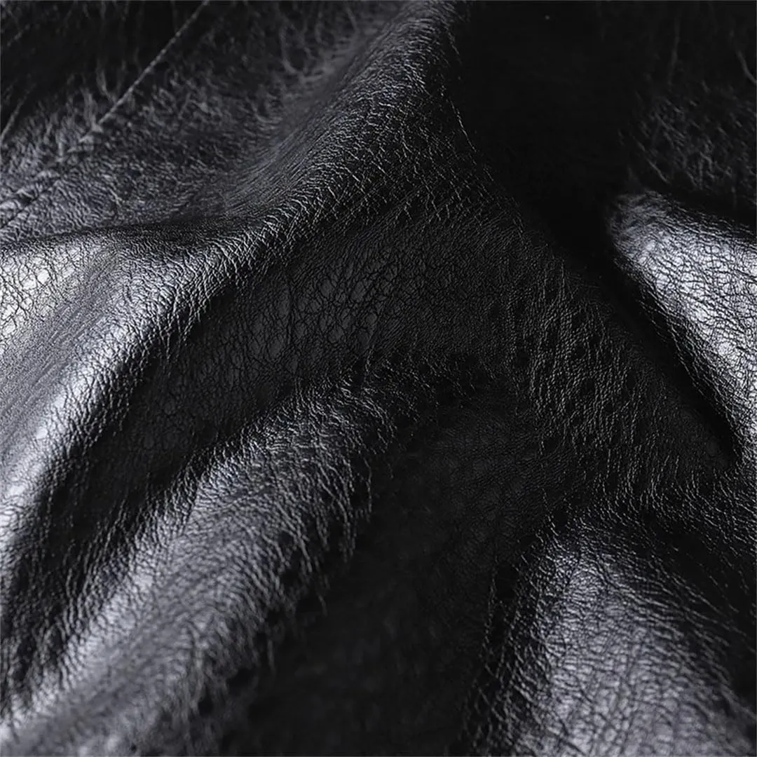Men Leather Jacket Stand Collar Coat Leather Motorcycle Jackets Zipper Coat