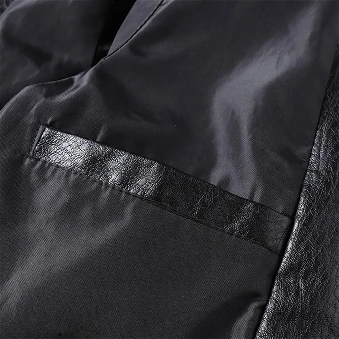 Men Leather Jacket Stand Collar Coat Leather Motorcycle Jackets Zipper Coat