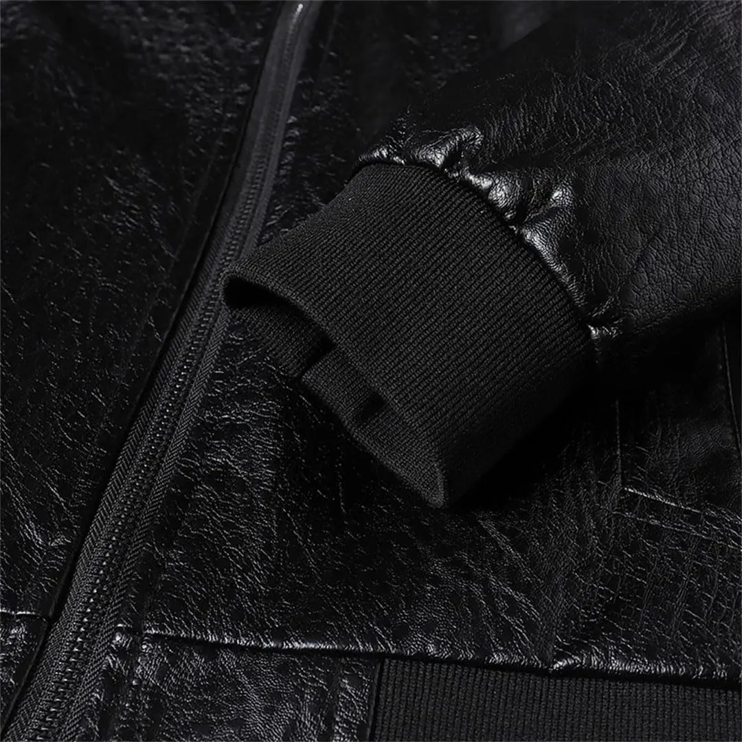 Men Leather Jacket Stand Collar Coat Leather Motorcycle Jackets Zipper Coat