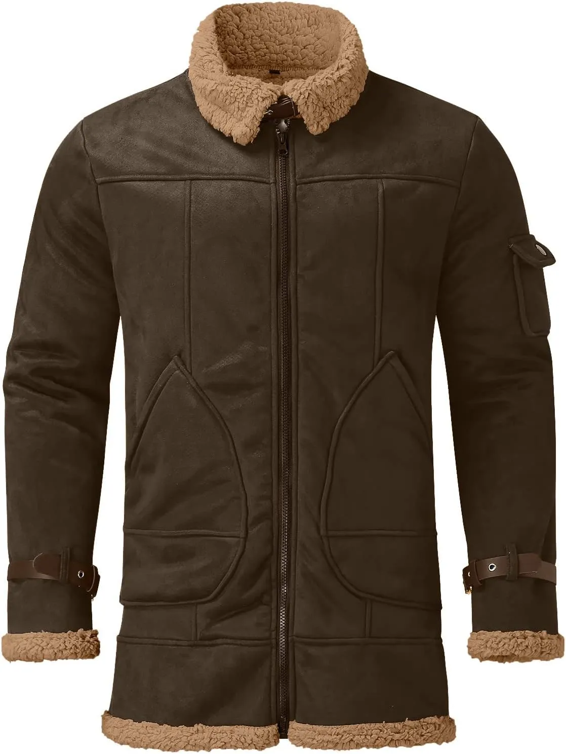 Mens 2024 Winter Trendy Faux Leather Jackets Heavyweight Suede Faux Fur Bomber Jackets Winter Coats Cozy Sherpa