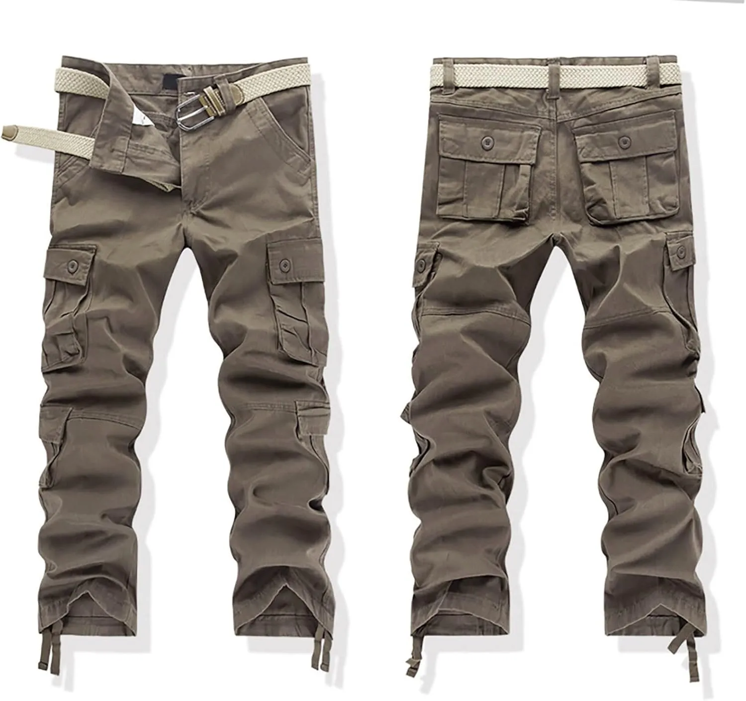 Men's Active Basic Fleece Joggers Overalls with Large Pockets Loose Soft Sweatpants Hiking Drawstring Tactical Pants