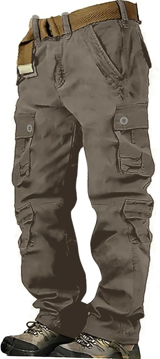 Men's Active Basic Fleece Joggers Overalls with Large Pockets Loose Soft Sweatpants Hiking Drawstring Tactical Pants