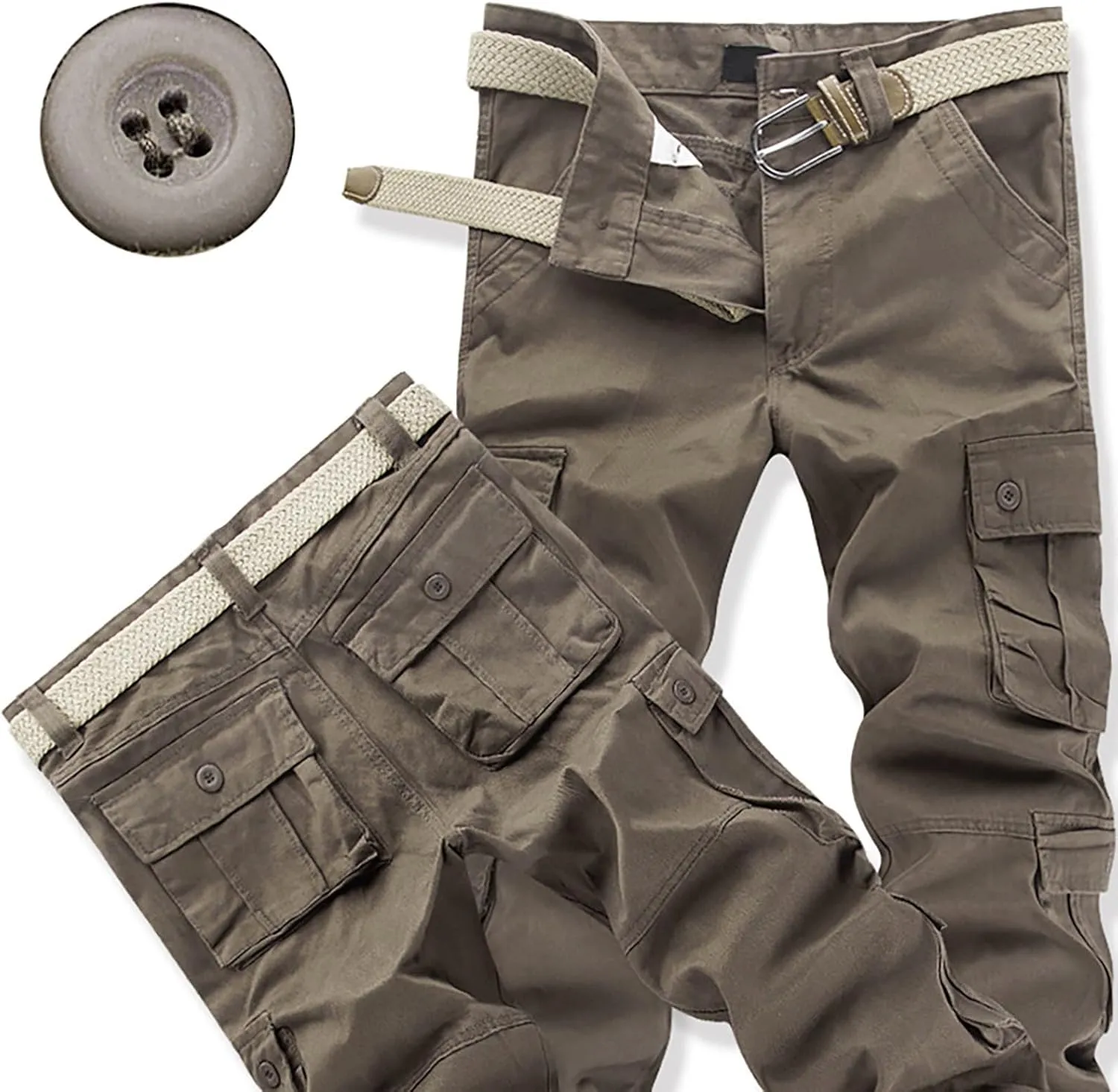 Men's Active Basic Fleece Joggers Overalls with Large Pockets Loose Soft Sweatpants Hiking Drawstring Tactical Pants