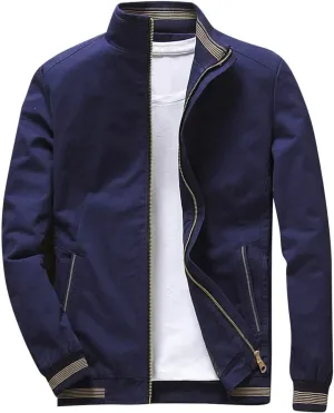 Mens Casual Jackets with Elastic Hem Banded Collar Jackets Big and Tall Bomber Jackets Windproof Jackets for Sports