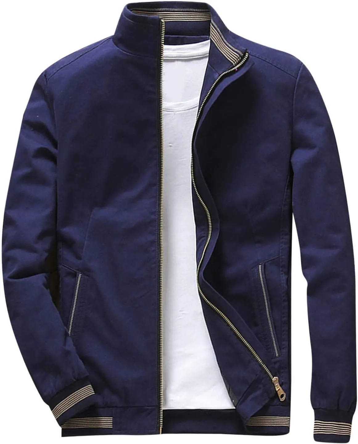 Mens Casual Jackets with Elastic Hem Banded Collar Jackets Big and Tall Bomber Jackets Windproof Jackets for Sports
