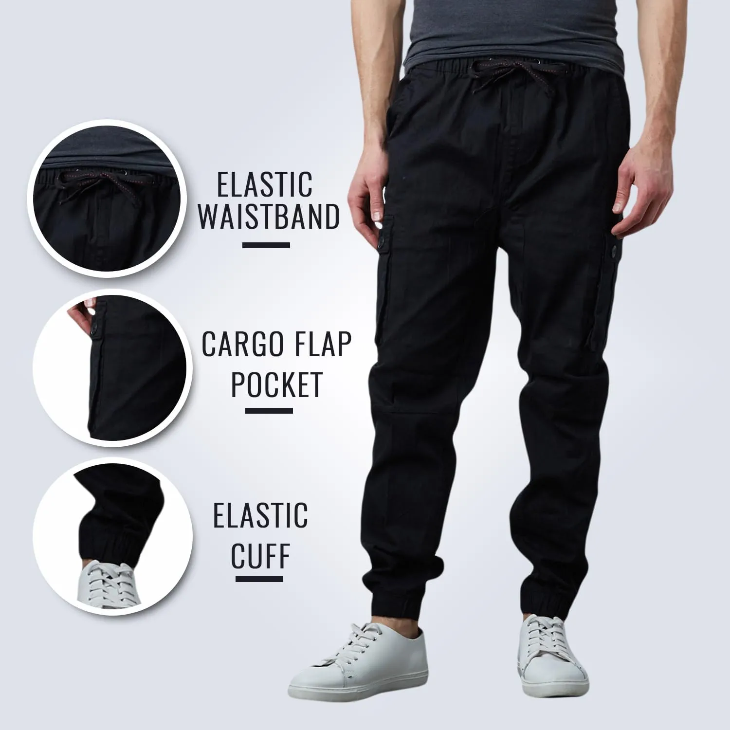 Men's Cotton Twill Cargo Joggers, Multi Pocket, Drawstring Joggers Stretch Pant for Casual, Lounging and Outdoor