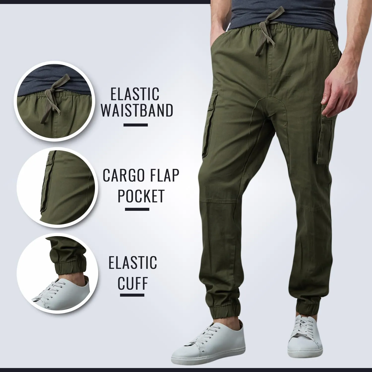 Men's Cotton Twill Cargo Joggers, Multi Pocket, Drawstring Joggers Stretch Pant for Casual, Lounging and Outdoor