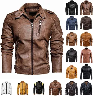 Mens Faux Leather Jacket, Men's Leather Jacket-Fall Winter Vintage Waterproof Motorcycle Faux Leather Jacket with Hood