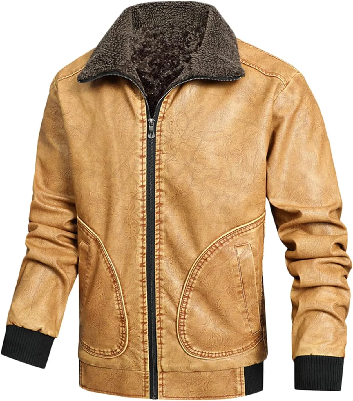 Mens Faux Leather Jacket, Men's Leather Jacket-Fall Winter Vintage Waterproof Motorcycle Faux Leather Jacket with Hood