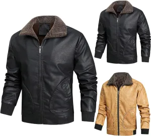 Mens Faux Leather Jacket, Men's Leather Jacket-Fall Winter Vintage Waterproof Motorcycle Faux Leather Jacket with Hood