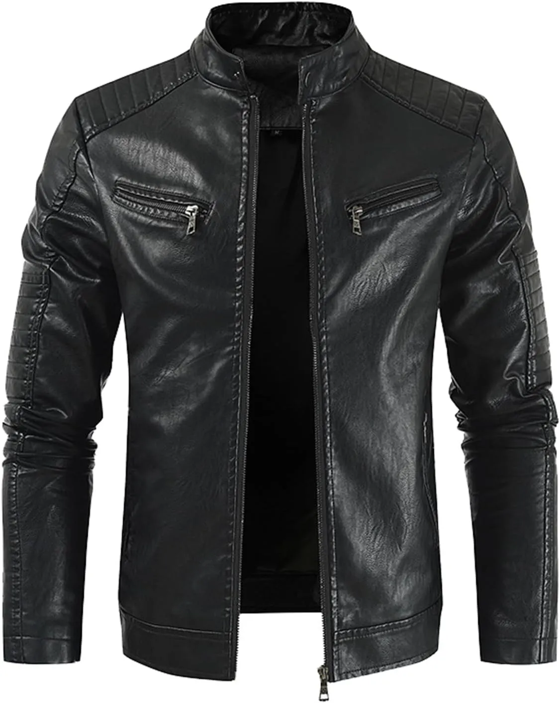 Mens Faux Leather Jacket, Men's Stand Collar Leather Jacket Waterproof Motorcycle Lightweight Faux Leather Jackets