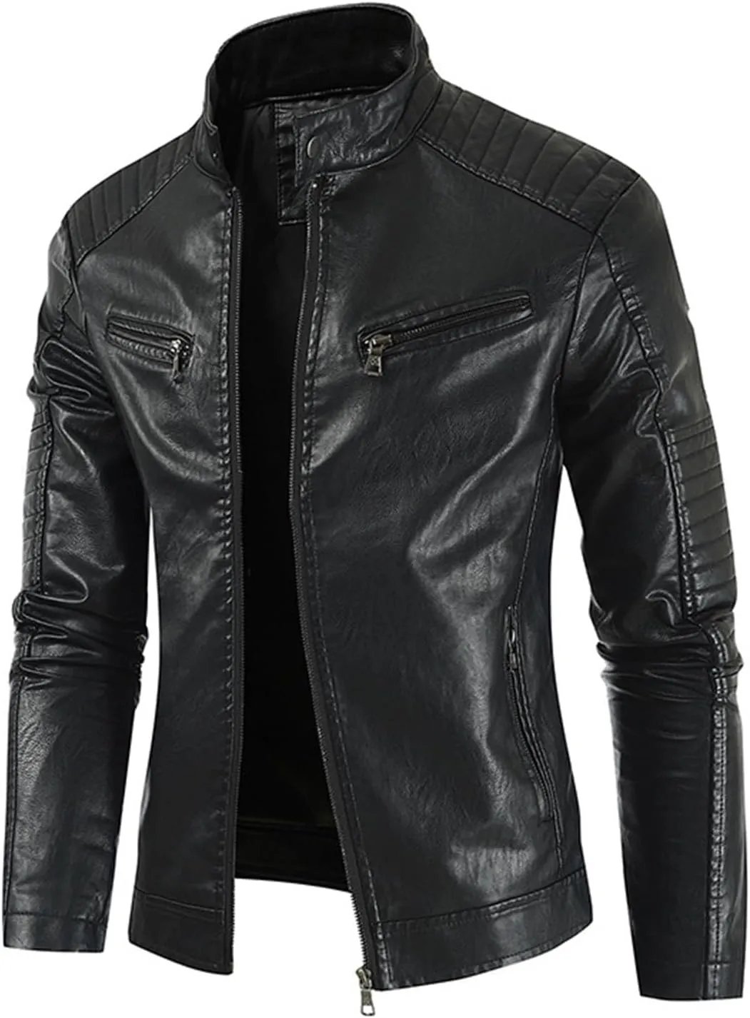Mens Faux Leather Jacket, Men's Stand Collar Leather Jacket Waterproof Motorcycle Lightweight Faux Leather Jackets
