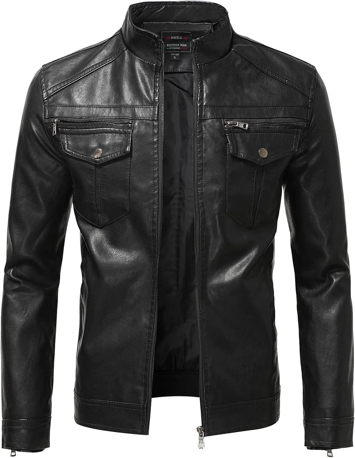 Mens Faux Leather Jacket, Men's Stand Collar Leather Jacket Waterproof Motorcycle Lightweight Faux Leather Jackets