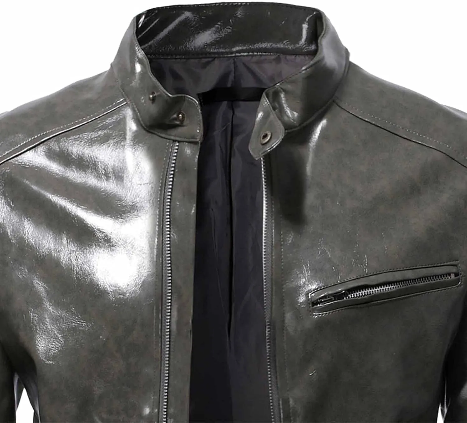 Mens Faux Leather Jacket, Men's Stand Collar Leather Jacket Waterproof Motorcycle Lightweight Faux Leather Jackets