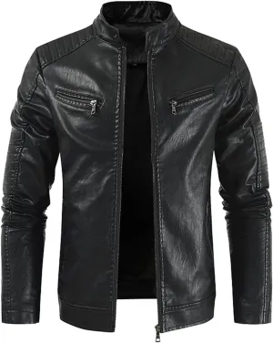 Mens Faux Leather Jacket, Men's Stand Collar Leather Jacket Waterproof Motorcycle Lightweight Faux Leather Jackets