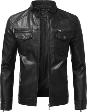 Mens Faux Leather Jacket, Men's Stand Collar Leather Jacket Waterproof Motorcycle Lightweight Faux Leather Jackets