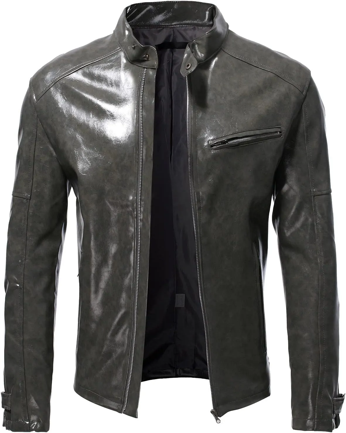 Mens Faux Leather Jacket, Men's Stand Collar Leather Jacket Waterproof Motorcycle Lightweight Faux Leather Jackets