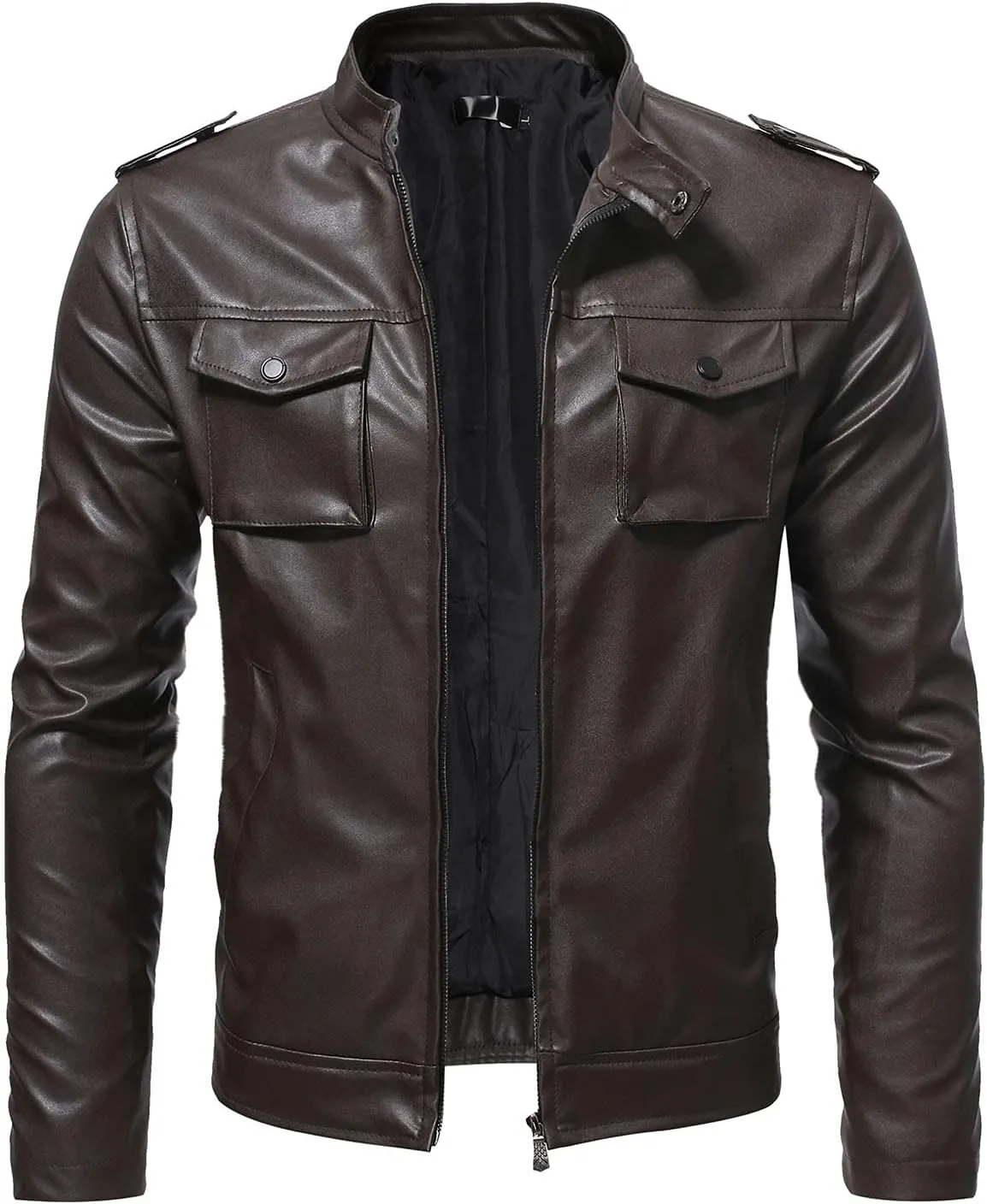 Mens Faux Leather Jacket, Men's Stand Collar Leather Jacket Waterproof Motorcycle Lightweight Faux Leather Jackets