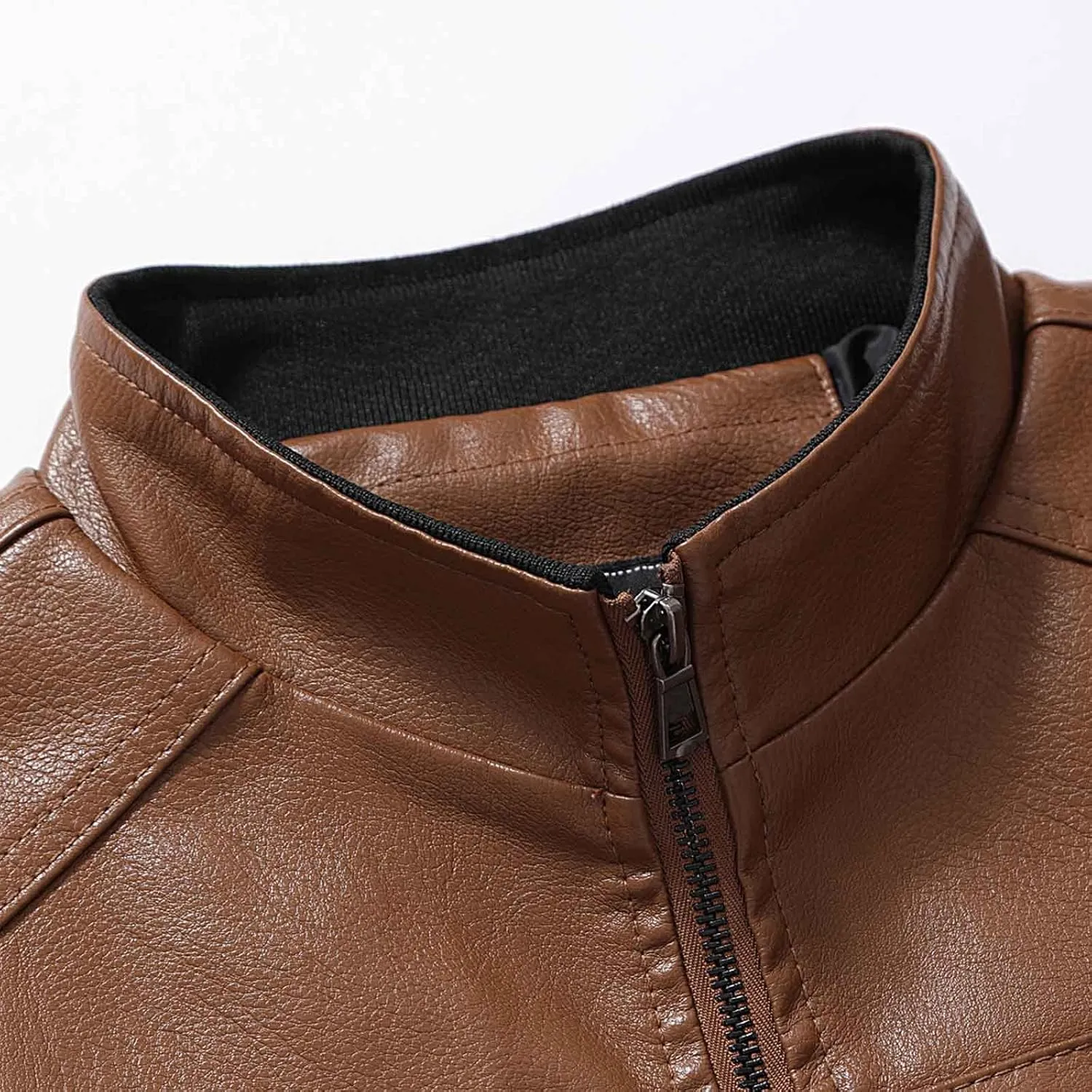 Mens Faux Leather Jacket, Men's Stand Collar Leather Jacket Waterproof Motorcycle Lightweight Faux Leather Jackets
