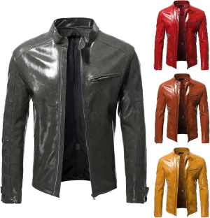 Mens Faux Leather Jacket, Men's Stand Collar Leather Jacket Waterproof Motorcycle Lightweight Faux Leather Jackets