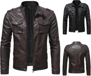 Mens Faux Leather Jacket, Men's Stand Collar Leather Jacket Waterproof Motorcycle Lightweight Faux Leather Jackets