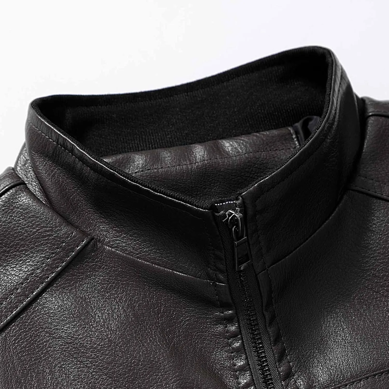 Mens Faux Leather Jacket, Men's Stand Collar Leather Jacket Waterproof Motorcycle Lightweight Faux Leather Jackets