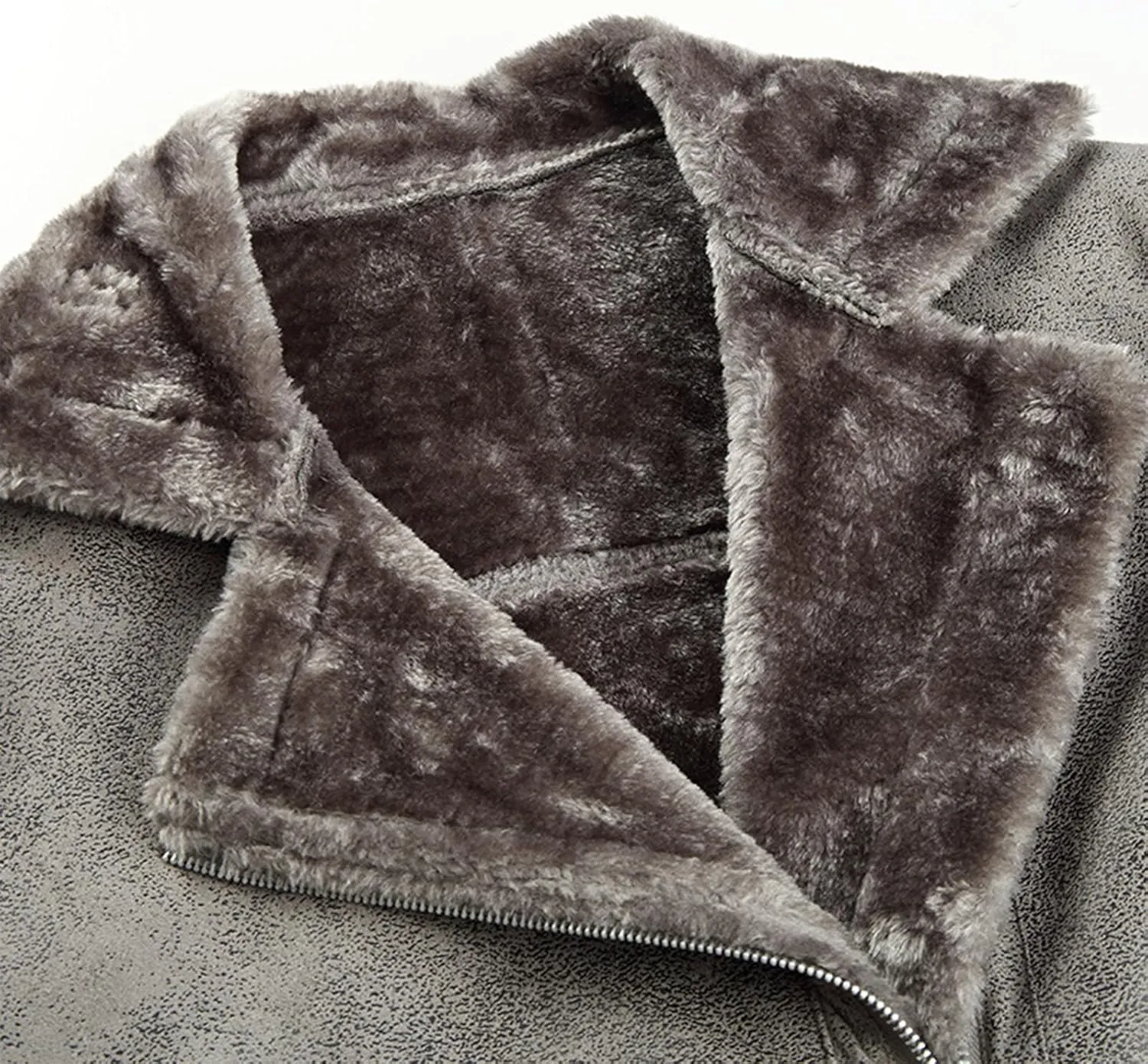 Men's Faux Leather Sherpa Bomber Jacket Lapel Fleece Lined Faux Leather Motorcycle Jackets Casual Warm Winter Coat